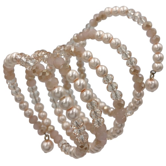 Light Pink Pearl Glass Beaded Wrap Around Fancy Layered Bracelet - Picture 1 of 2